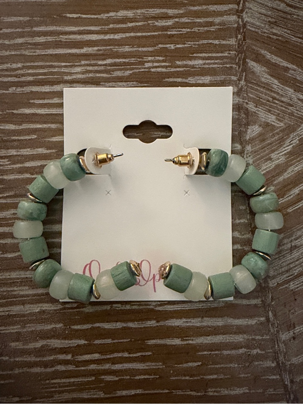 Beaded Hoop Earrings in Mint Green and Gold